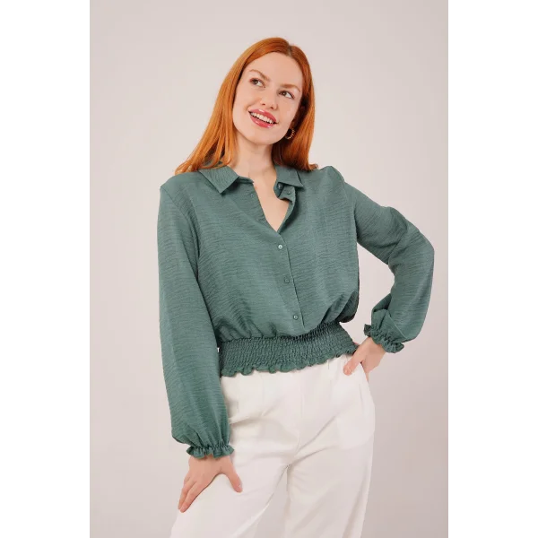 Bel Ve Bilek astikli Zümrüt Yeşili Bluz