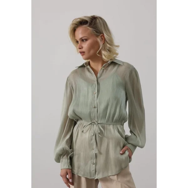 Belden Bağlamalı Uzun Kol Gömlek - Haki