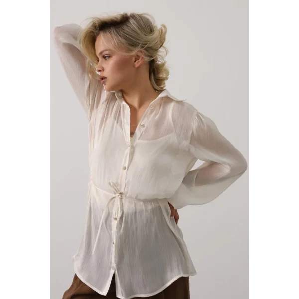 Belden Bağlamalı Uzun Kol Gömlek - Taş