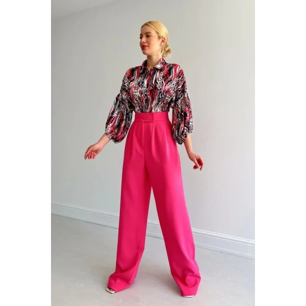 Beli astikli aten Gömlek  Fuşya