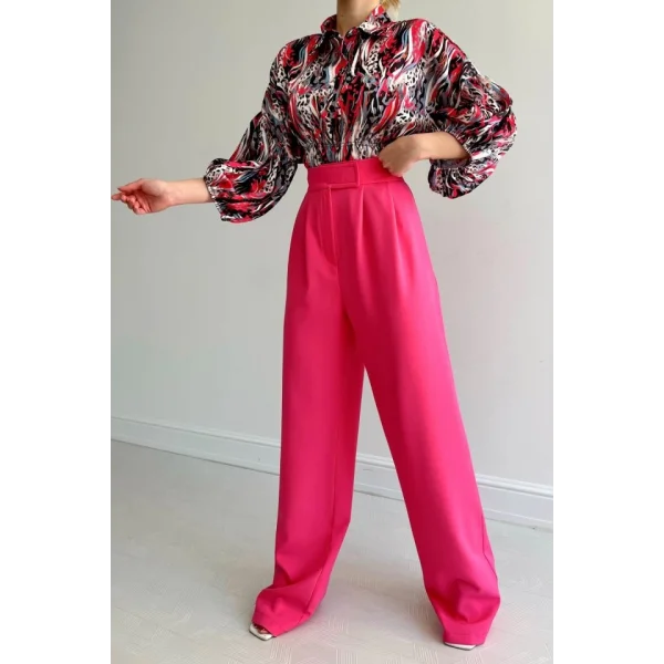 Beli astikli aten Gömlek  Fuşya