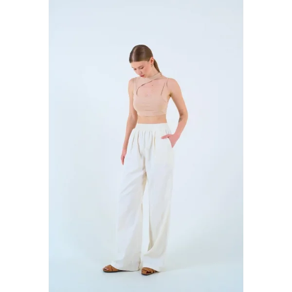 Beli astikli Palazo Pantolon  Taş