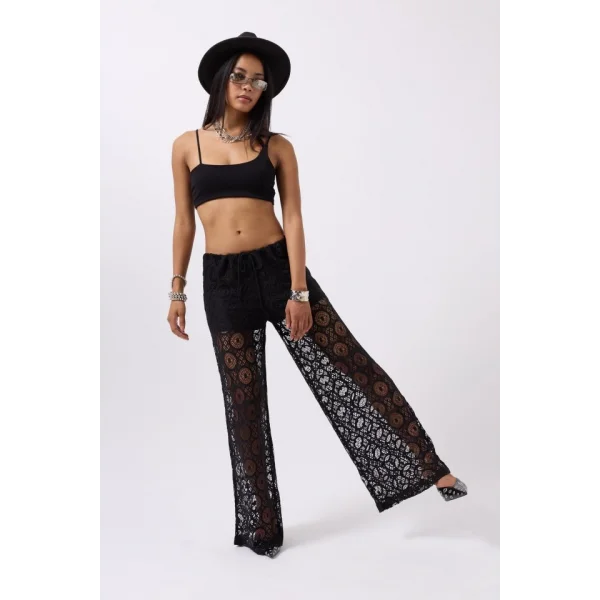 Beli Bağcıklı Dantel Pantolon