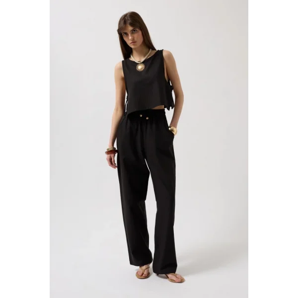 Beli Bağcıklı Düz Kesim Pantolon