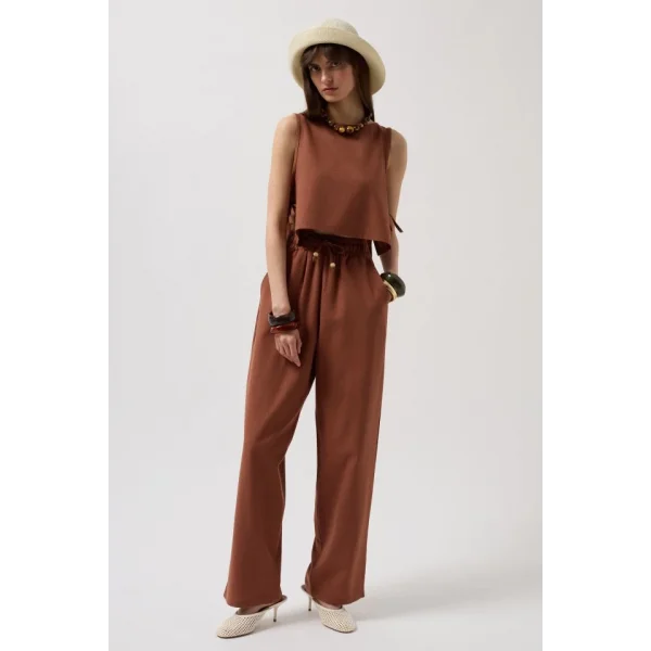 Beli Bağcıklı Düz Kesim Pantolon