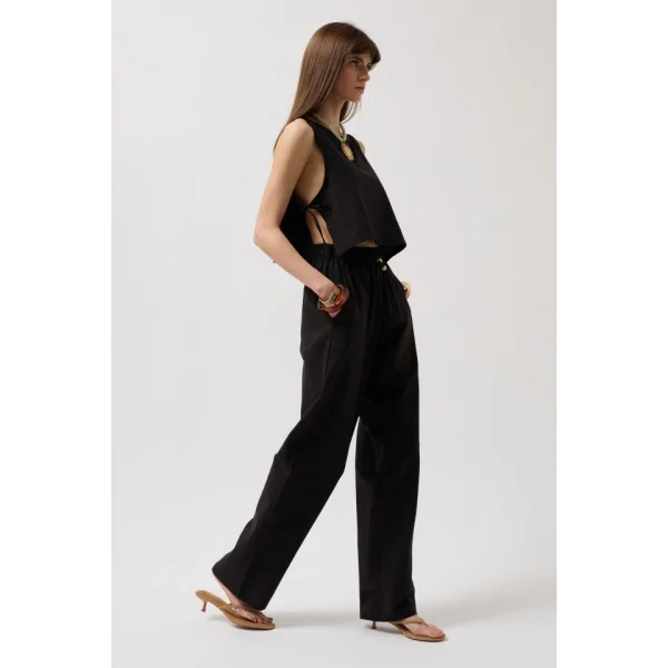 Beli Bağcıklı Düz Kesim Pantolon