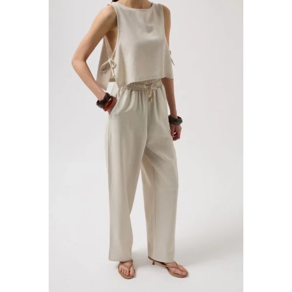 Beli Bağcıklı Düz Kesim Pantolon