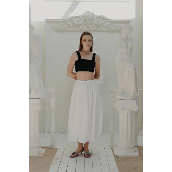 Beli Bağlamalı Balon Etek  Beyaz
