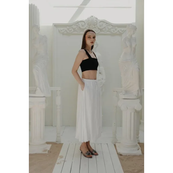 Beli Bağlamalı Balon Etek  Beyaz