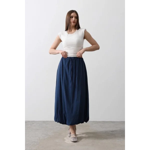 Beli Bağlamalı Balon Etek  İndigo