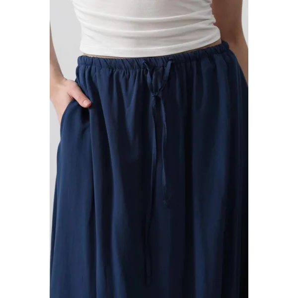 Beli Bağlamalı Balon Etek  İndigo