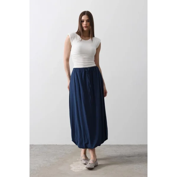 Beli Bağlamalı Balon Etek  İndigo