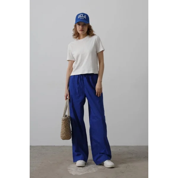 Beli Bağlamalı Brode Pantolon - Saks