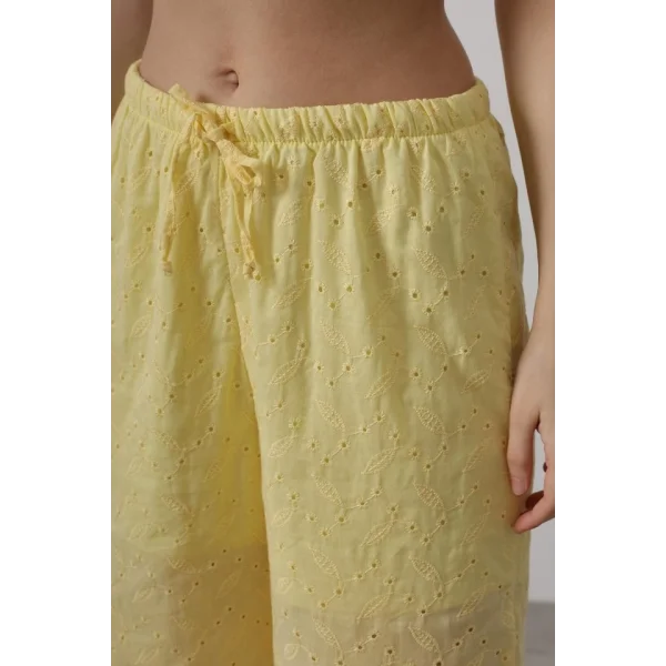Beli Bağlamalı Brode Pantolon - Sarı