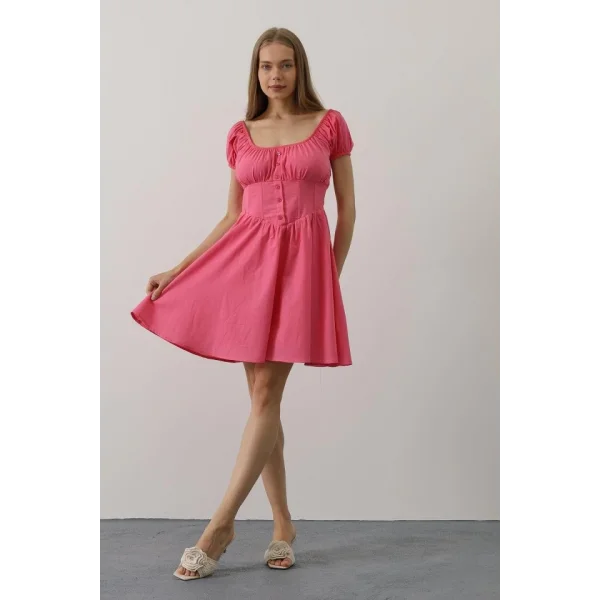 Beli Korseli Mini Elbise - Fuşya