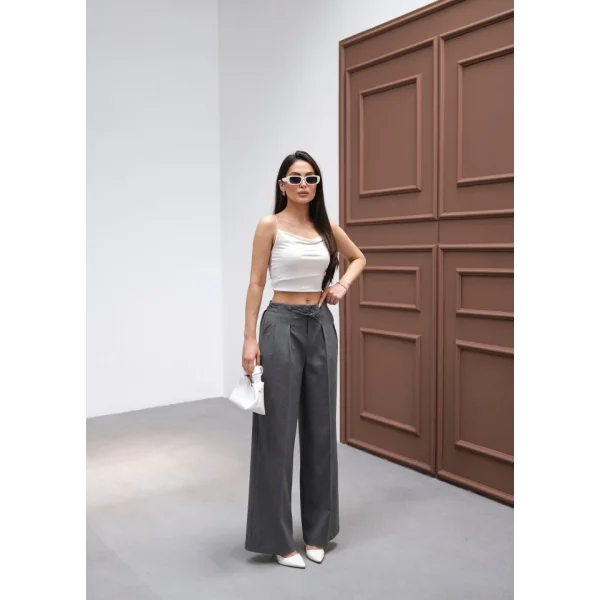 Beli̇ Lasti̇k Ve Bağcikli Geni̇ş Paça Pantolon