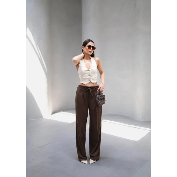 Beli̇ Lasti̇k Ve Bağcikli Geni̇ş Paça Pantolon