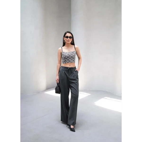 Beli̇ Lasti̇k Ve Bağcikli Geni̇ş Paça Pantolon