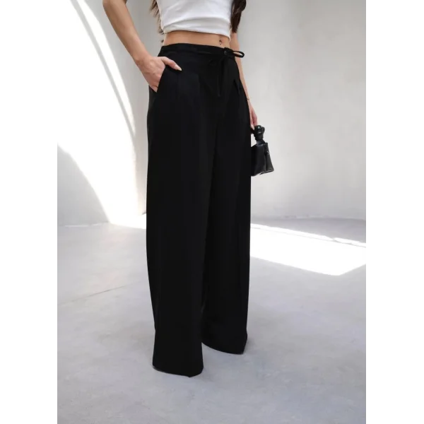 Beli̇ Lasti̇k Ve Bağcikli Geni̇ş Paça Pantolon