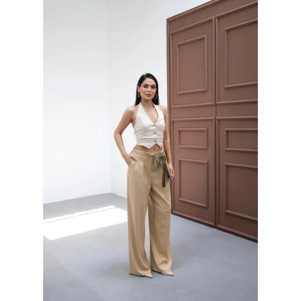 Beli̇ Lasti̇k Ve Bağcikli Geni̇ş Paça Pantolon