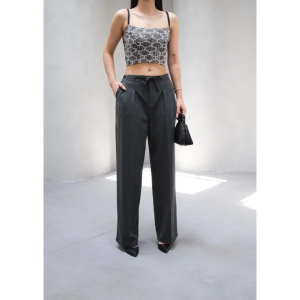 Beli̇ Lasti̇k Ve Bağcikli Geni̇ş Paça Pantolon