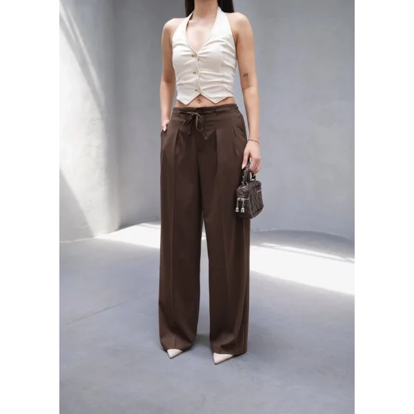 Beli̇ Lasti̇k Ve Bağcikli Geni̇ş Paça Pantolon