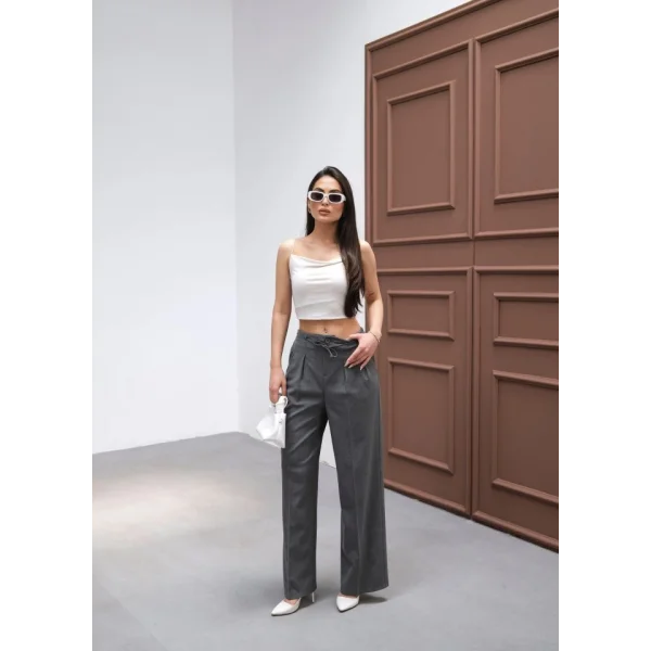 Beli̇ Lasti̇k Ve Bağcikli Geni̇ş Paça Pantolon