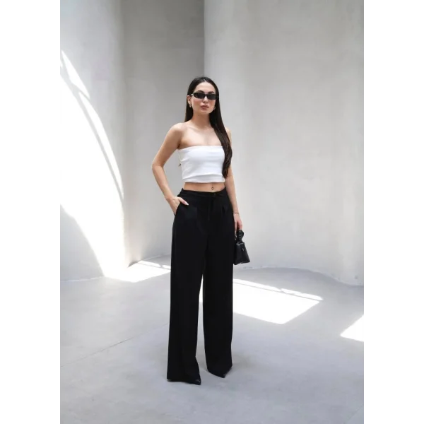 Beli̇ Lasti̇k Ve Bağcikli Geni̇ş Paça Pantolon