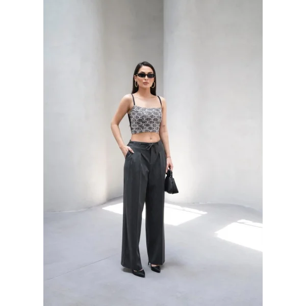 Beli̇ Lasti̇k Ve Bağcikli Geni̇ş Paça Pantolon