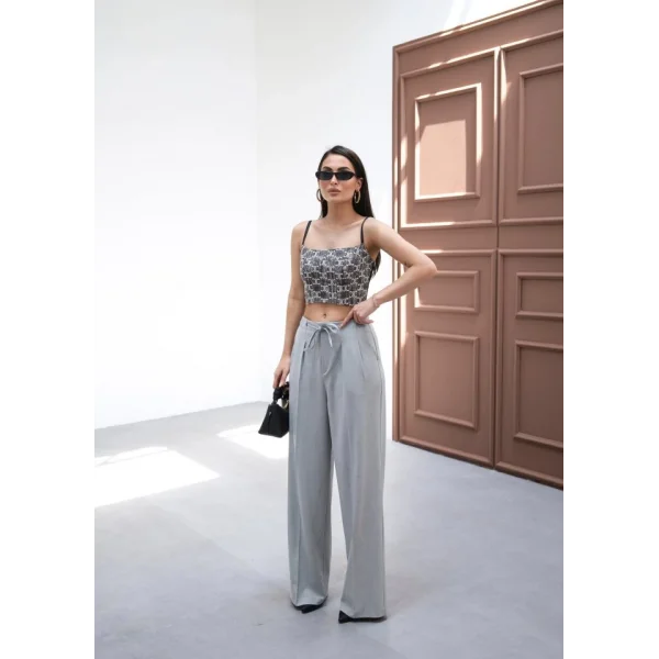 Beli̇ Lasti̇k Ve Bağcikli Geni̇ş Paça Pantolon