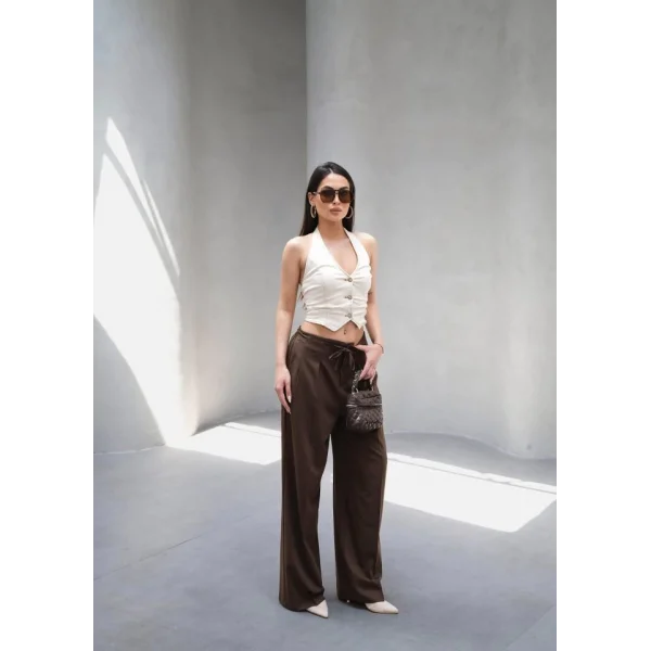 Beli̇ Lasti̇k Ve Bağcikli Geni̇ş Paça Pantolon