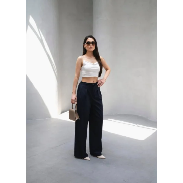 Beli̇ Lasti̇k Ve Bağcikli Geni̇ş Paça Pantolon