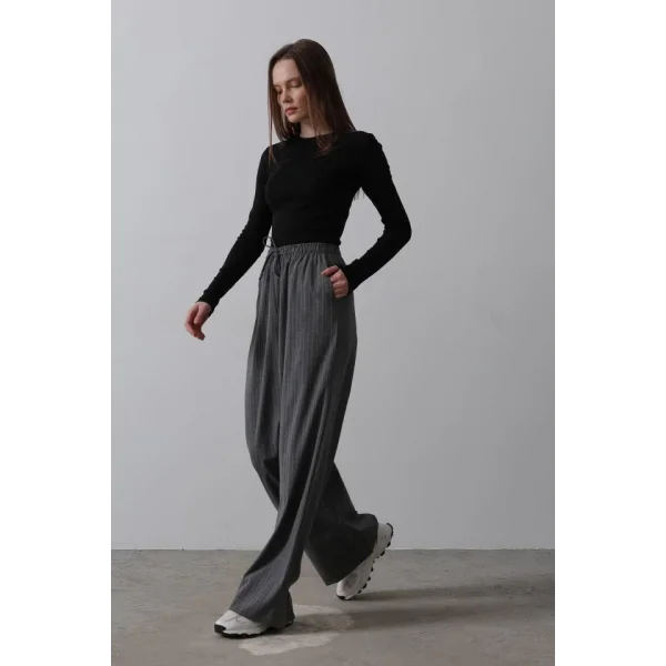 Beli Lastikli Bol Paça Pantolon - Antrasit