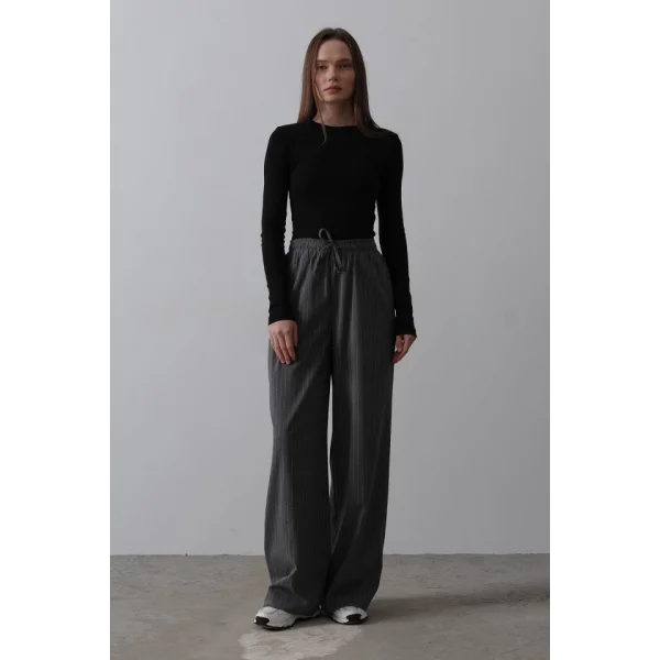 Beli Lastikli Bol Paça Pantolon - Antrasit