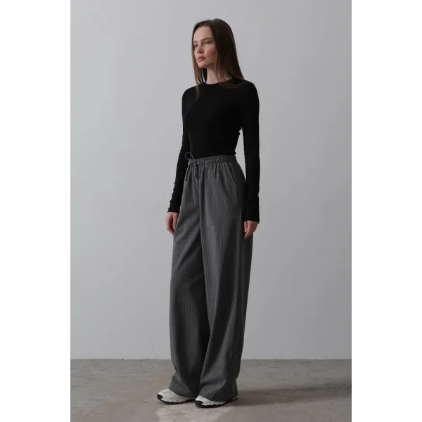 Beli Lastikli Bol Paça Pantolon - Antrasit