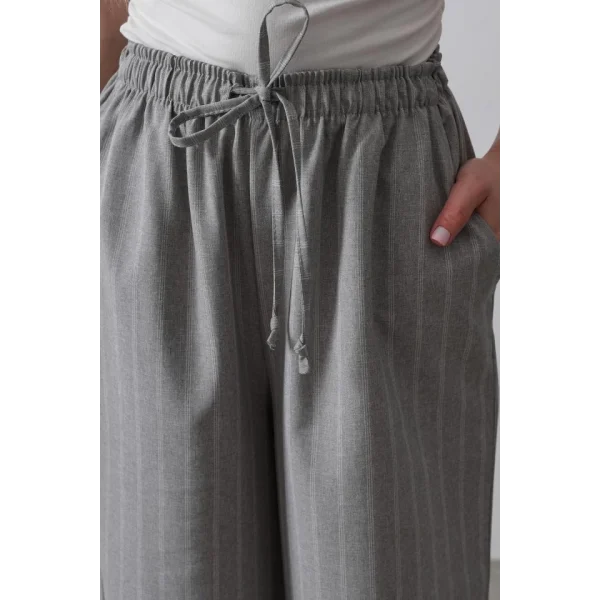 Beli Lastikli Bol Paça Pantolon - Gri