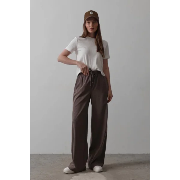 Beli Lastikli Bol Paça Pantolon - Kahve
