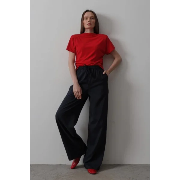 Beli Lastikli Bol Paça Pantolon - Lacivert