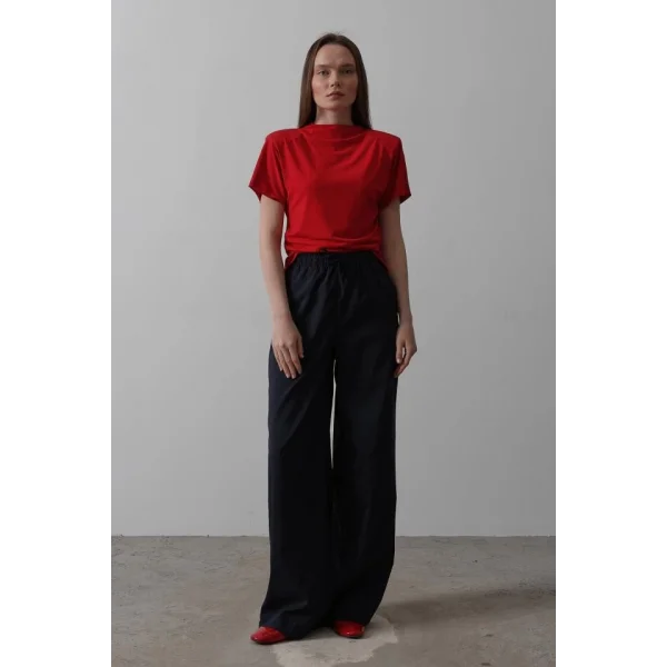 Beli Lastikli Bol Paça Pantolon - Lacivert