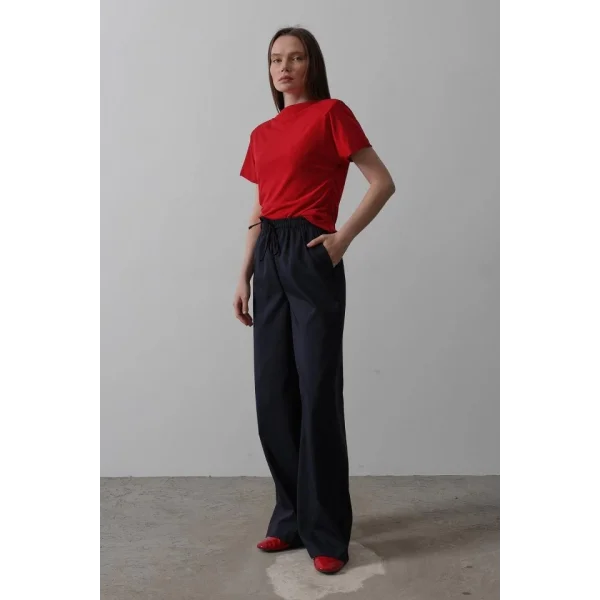 Beli Lastikli Bol Paça Pantolon - Lacivert