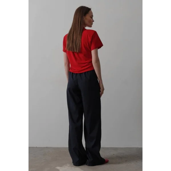 Beli Lastikli Bol Paça Pantolon - Lacivert