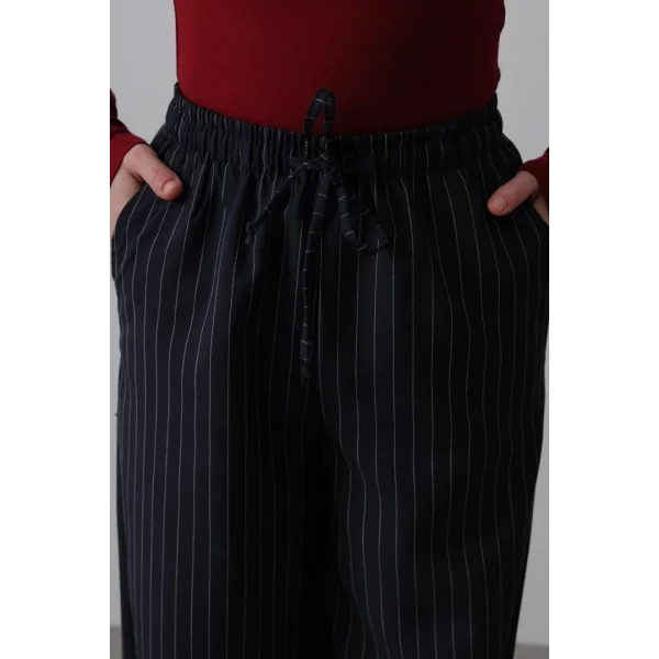 Beli Lastikli Bol Paça Pantolon - Lacivert-Beyaz