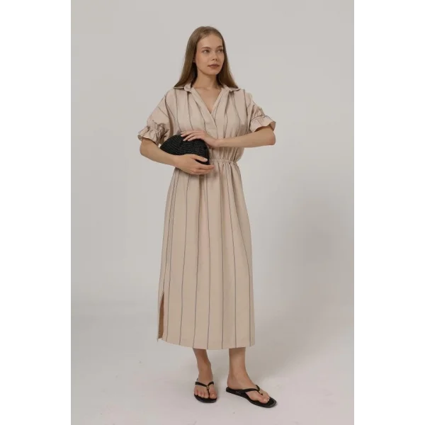 Beli Lastikli Elbise - Taş