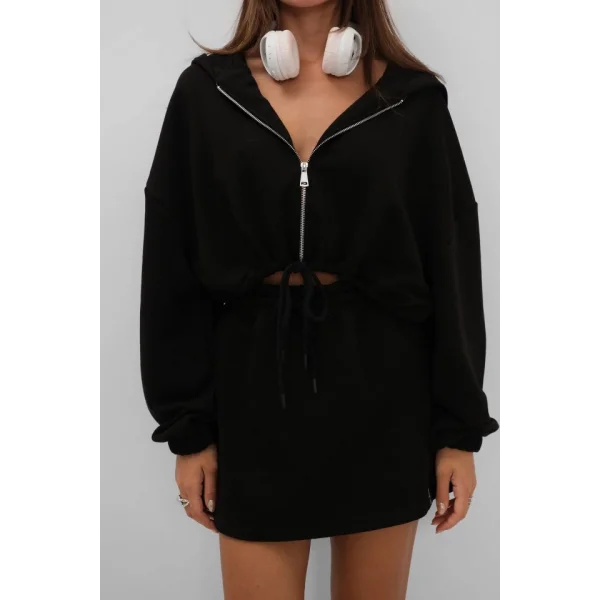 Beli Lastikli Fermuarlı Sweatshirt