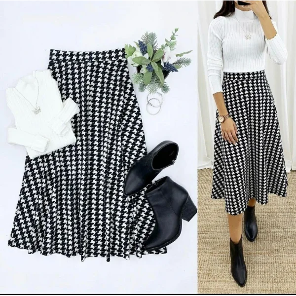 Beli Lastikli Kazayağı Desen Süet Scuba Etek.