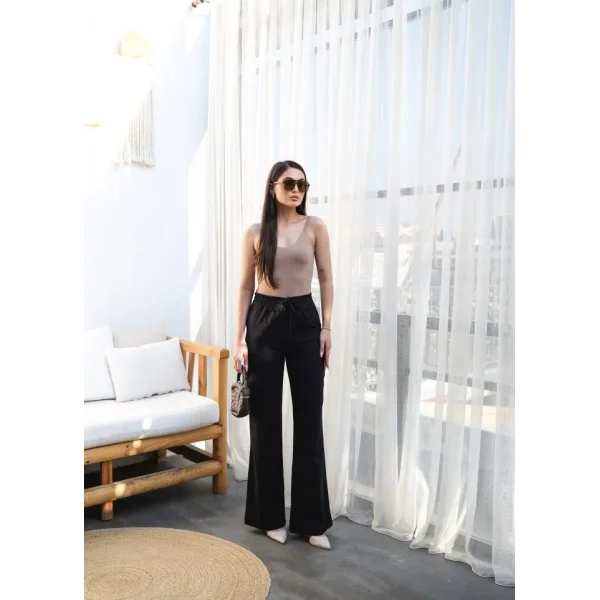 Beli̇ Lasti̇kli̇ Ve Bağcikli Keten Pantolon