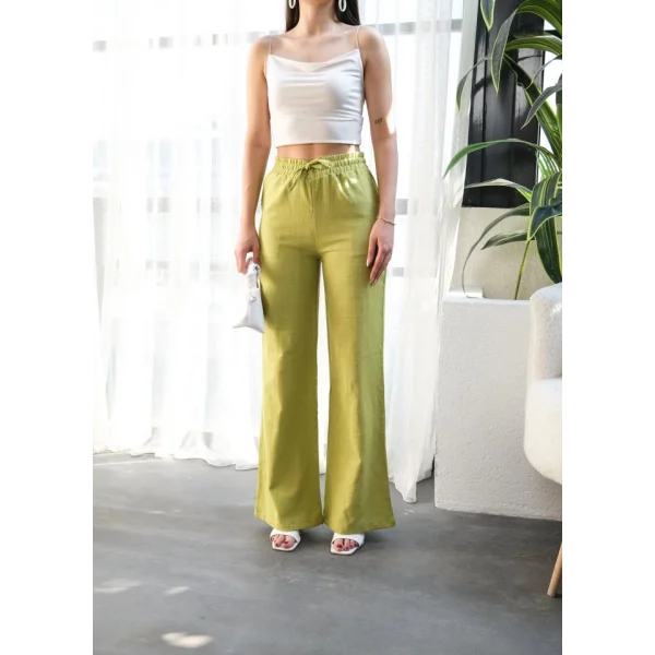 Beli̇ Lasti̇kli̇ Ve Bağcikli Keten Pantolon