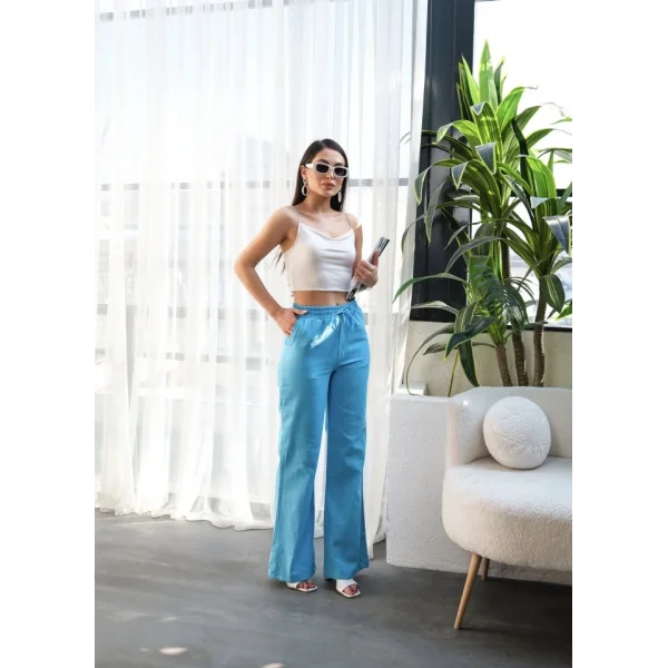 Beli̇ Lasti̇kli̇ Ve Bağcikli Keten Pantolon