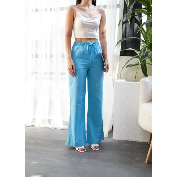 Beli̇ Lasti̇kli̇ Ve Bağcikli Keten Pantolon
