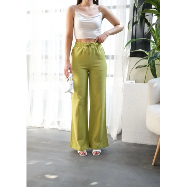 Beli̇ Lasti̇kli̇ Ve Bağcikli Keten Pantolon